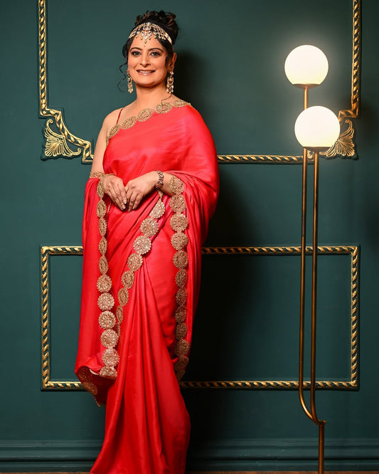 Crimson Red Saree with Gota Work Border