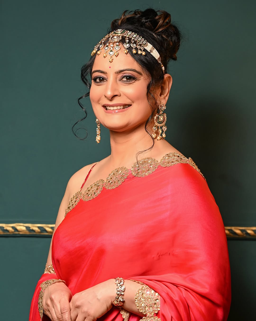 Crimson Red Saree with Gota Work Border