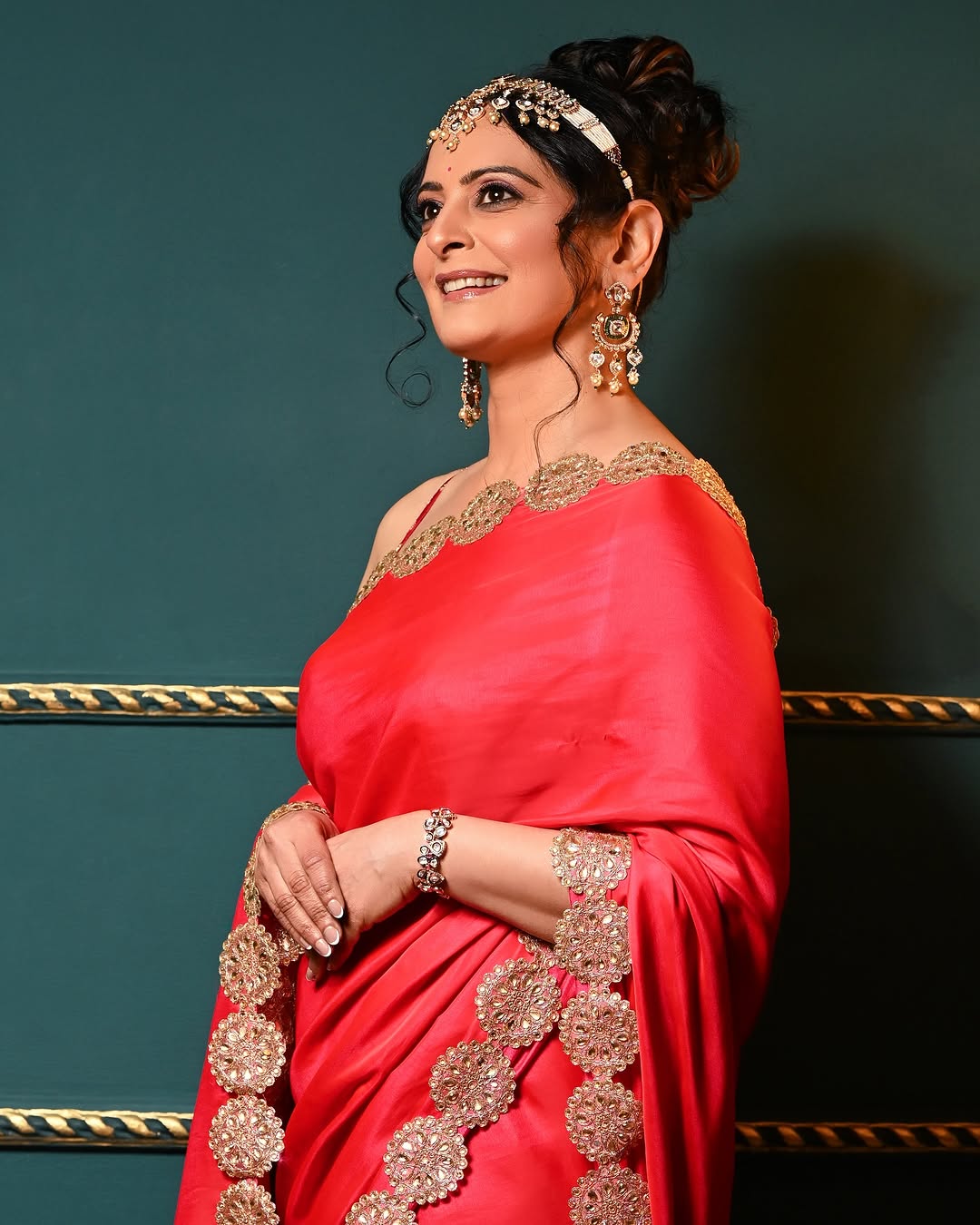 Crimson Red Saree with Gota Work Border