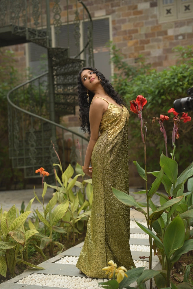 Glamorous Gold Sequin Slip Gown