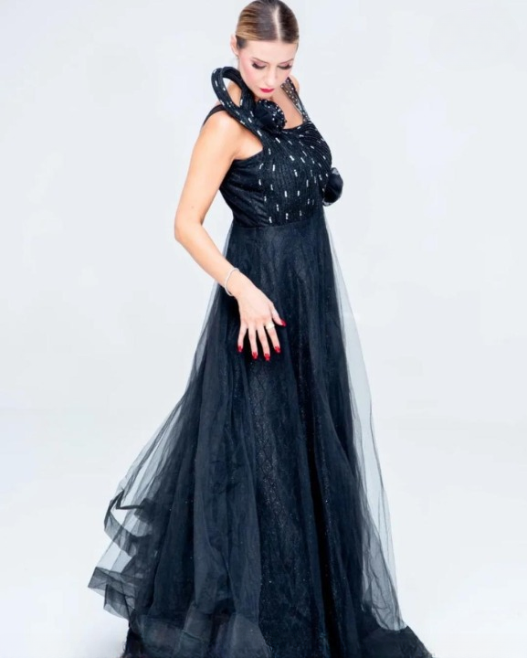 Black Tulle Evening Gown