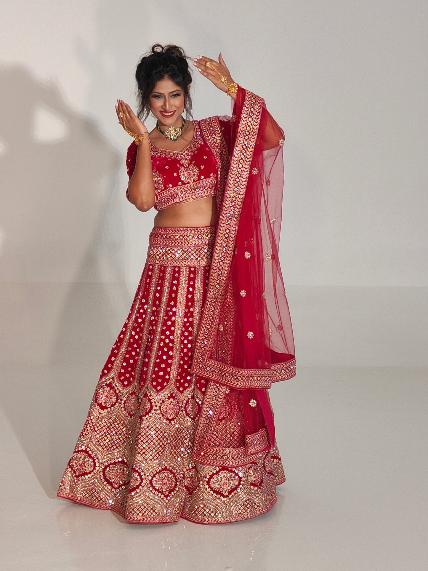 Scarlet red bridal lehenga for wedding in India - Neena Fashions