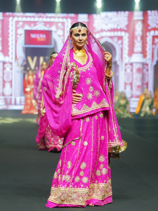Fuschia Pink Lehenga with Gold Zari Work