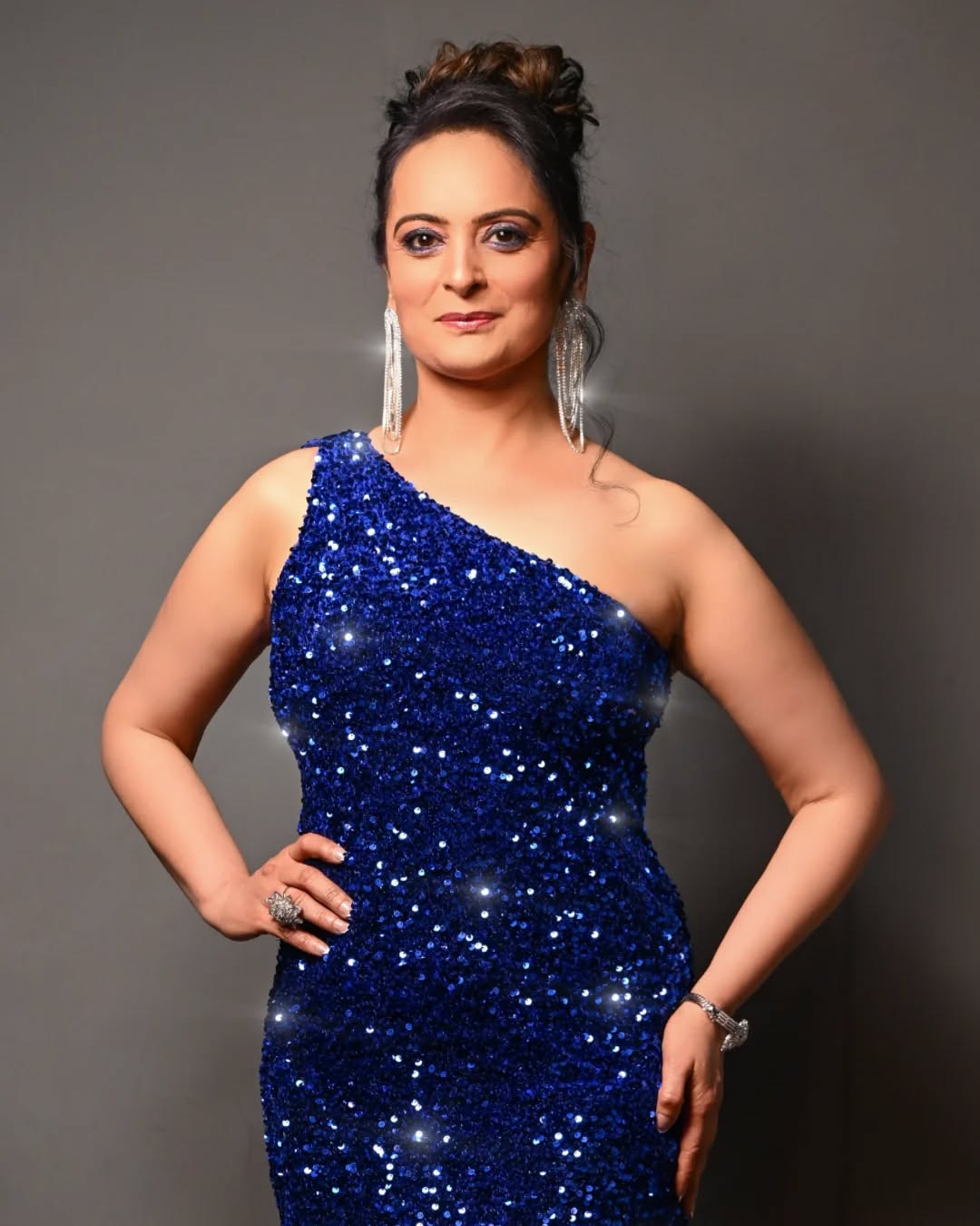 Sapphire Sequin One-Shoulder Evening Gown