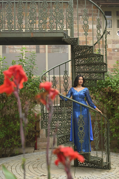 Royal Blue Sequin Off-Shoulder Sweetheart Gown