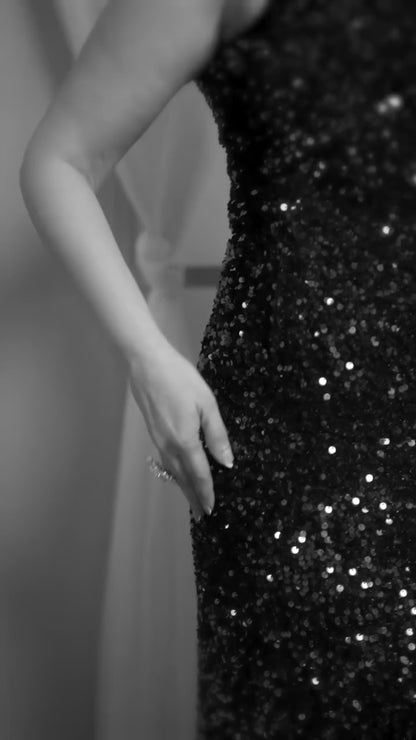 Sapphire Sequin One-Shoulder Evening Gown