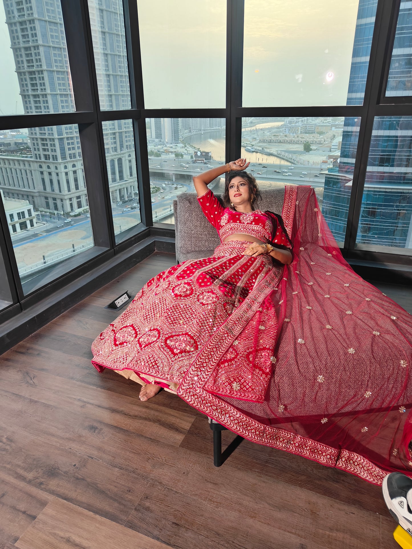 Scarlet red bridal lehenga for wedding in India - Neena Fashions