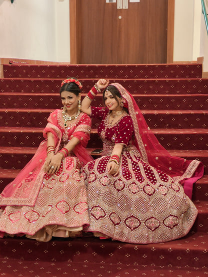 Scarlet red bridal lehenga for wedding in India - Neena Fashions