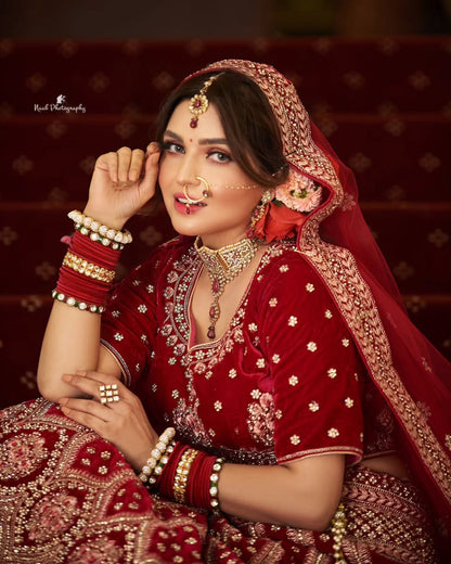 Scarlet red bridal lehenga for wedding in India - Neena Fashions