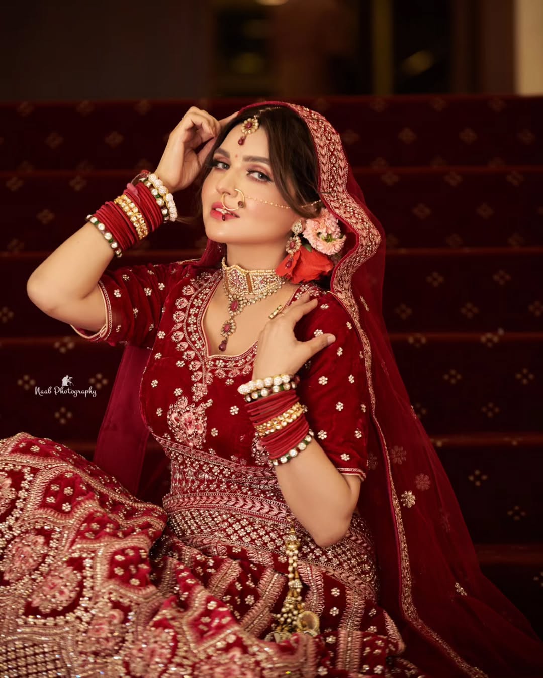 Scarlet red bridal lehenga for wedding in India - Neena Fashions