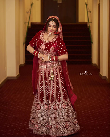 Scarlet red bridal lehenga for wedding in India - Neena Fashions