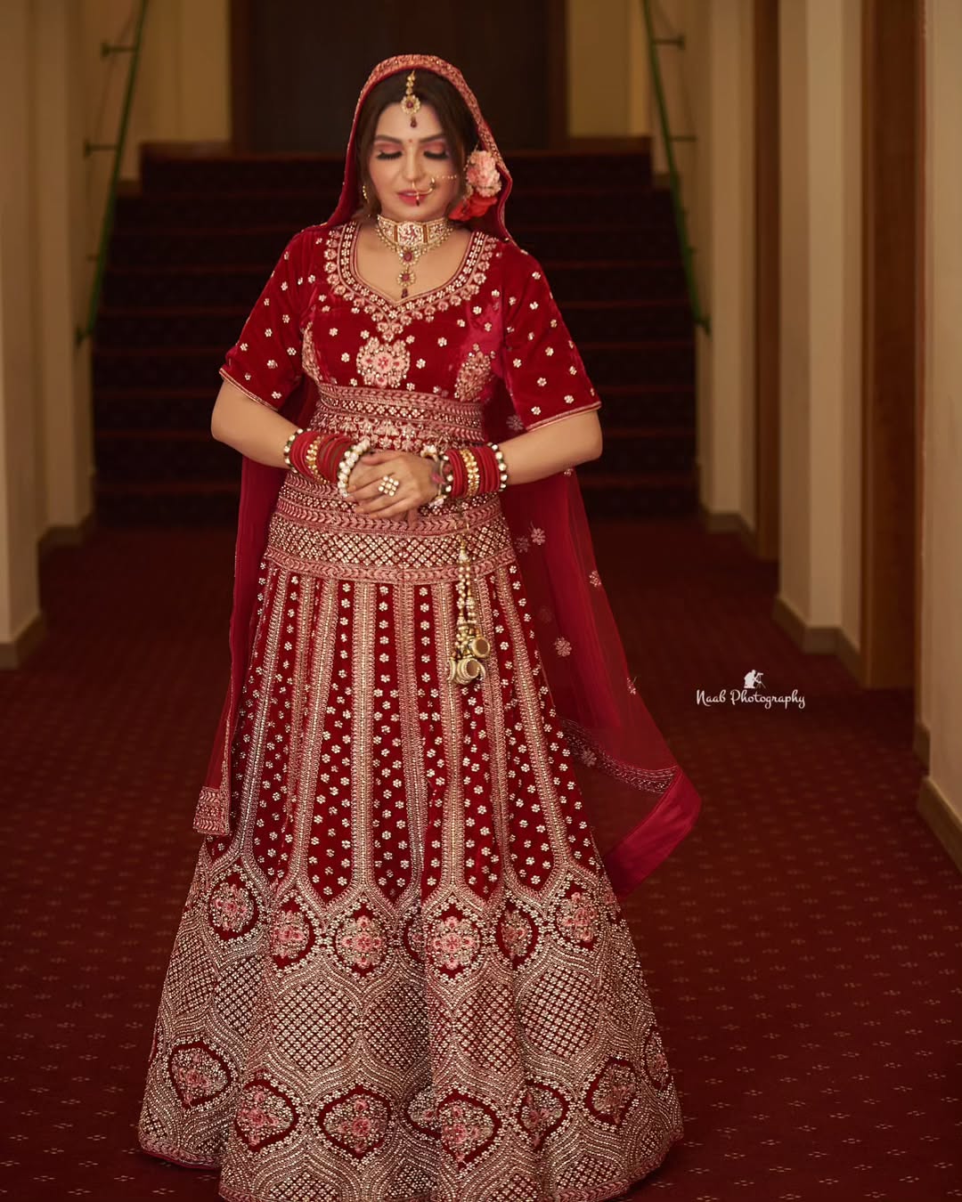 Scarlet red bridal lehenga for wedding in India - Neena Fashions