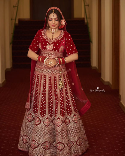 Scarlet red bridal lehenga for wedding in India - Neena Fashions